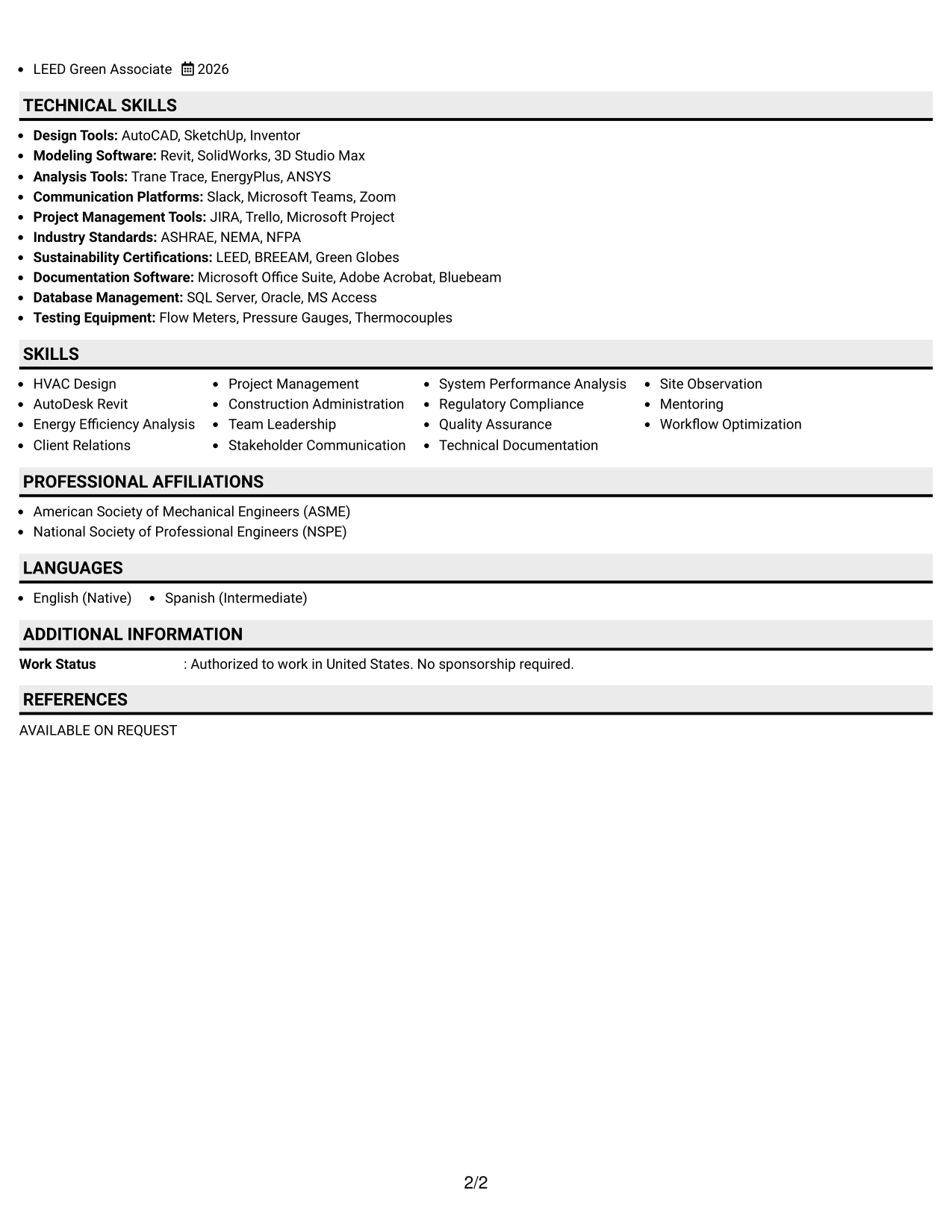 Resume Example Page 2