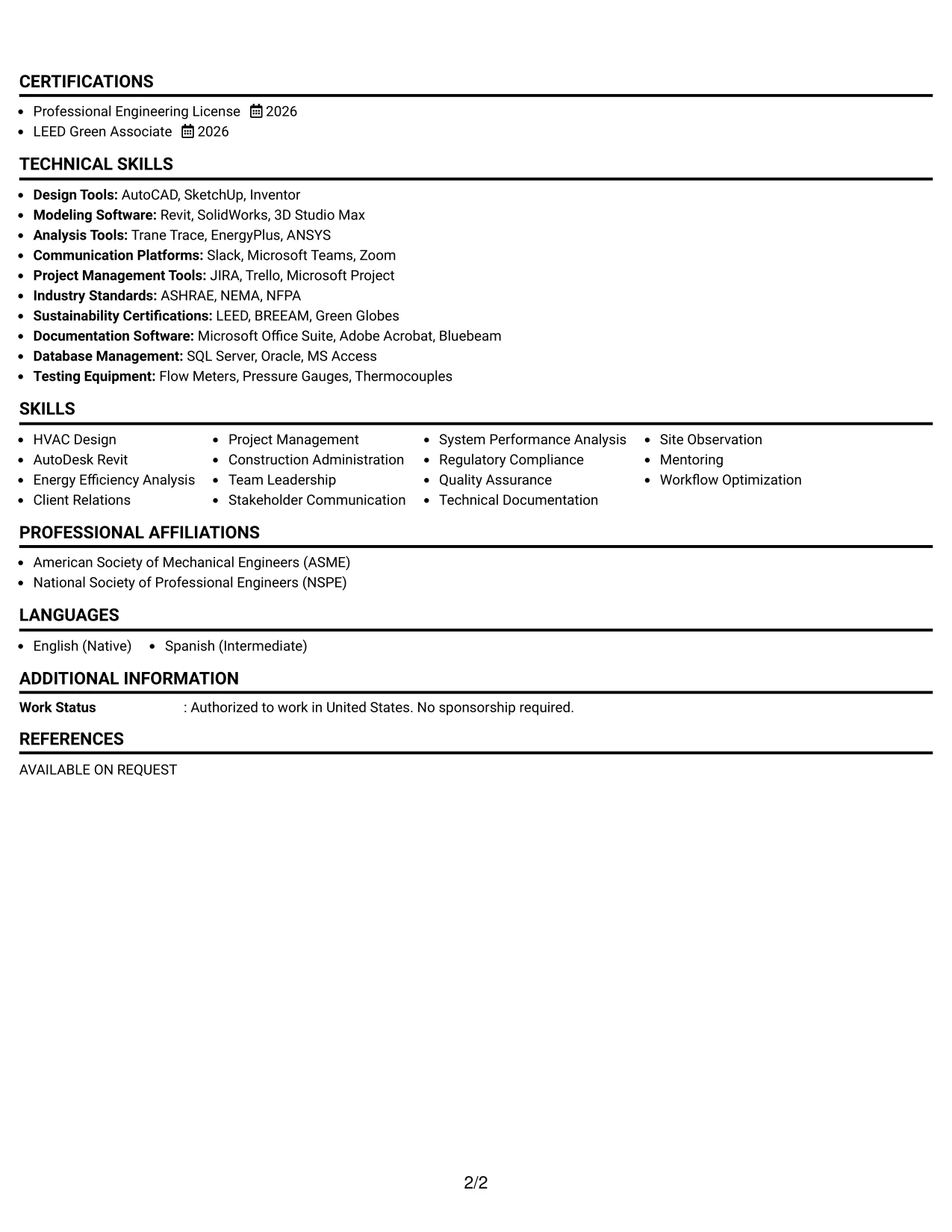 Resume Example Page 2