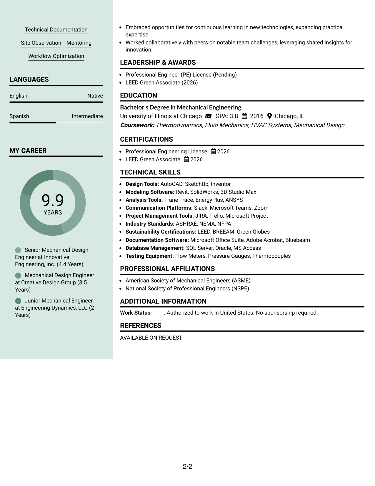 Resume Example Page 2