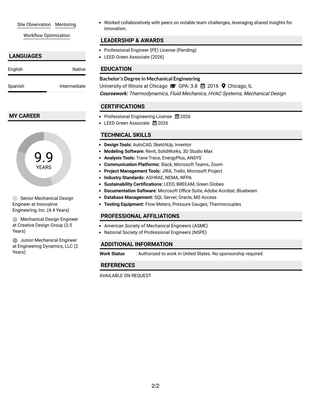 Resume Example Page 2
