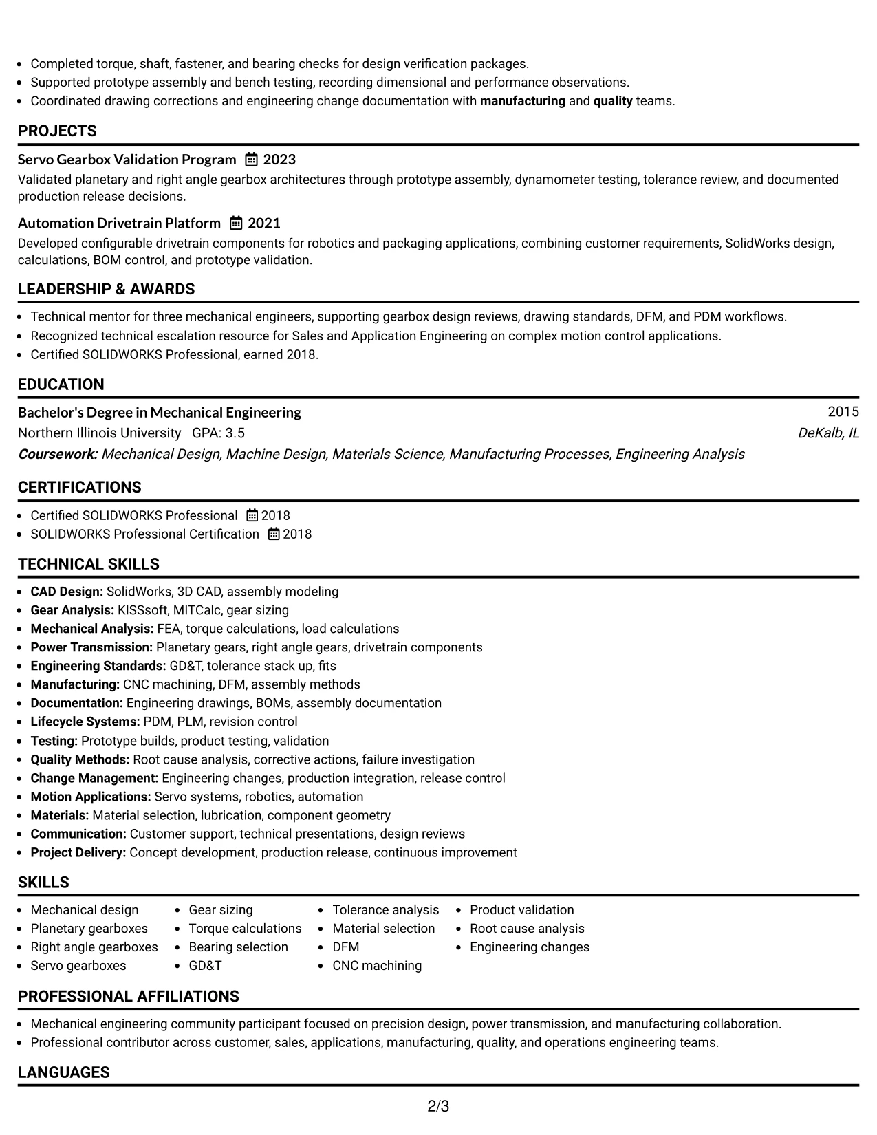 Resume Example Page 2