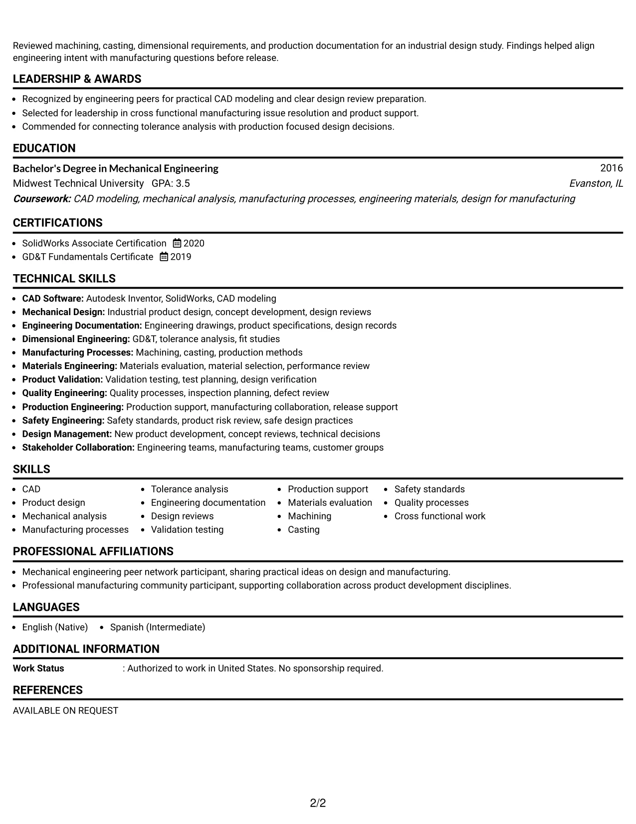 Resume Example Page 2