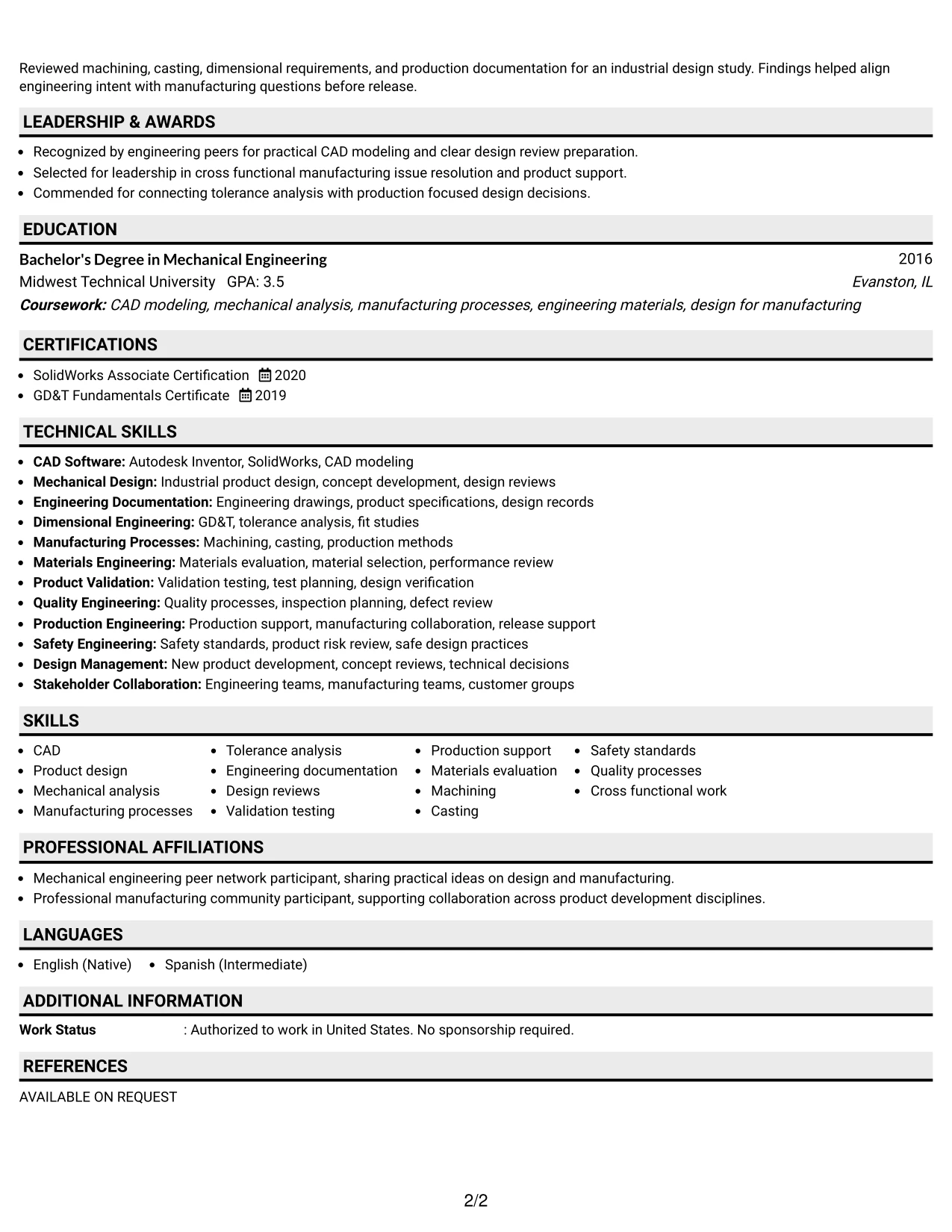 Resume Example Page 2