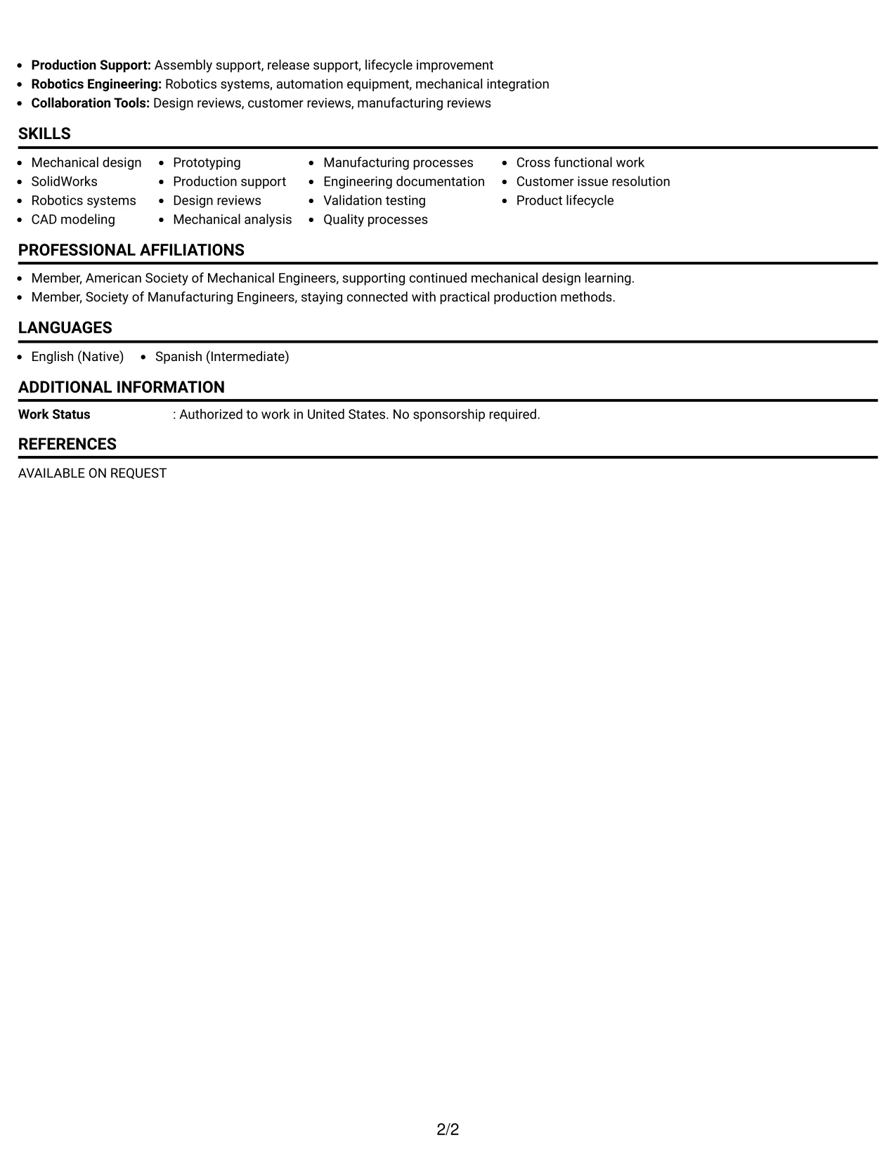 Resume Example Page 2
