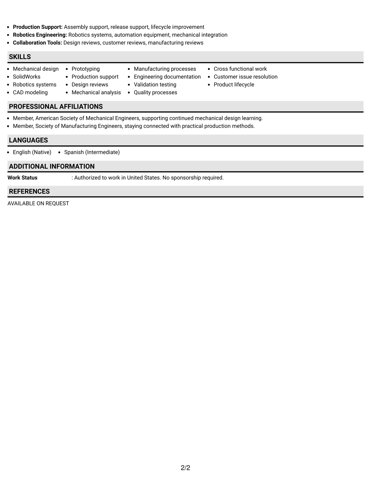 Resume Example Page 2