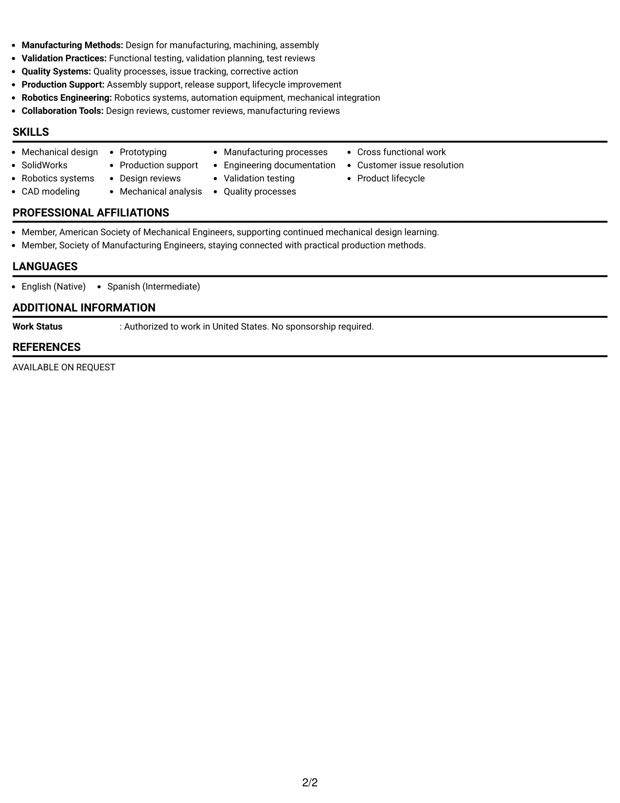 Resume Example Page 2