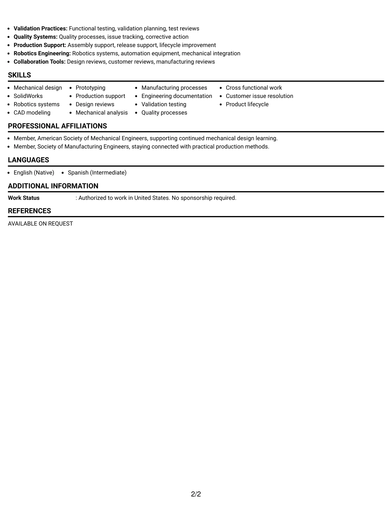 Resume Example Page 2