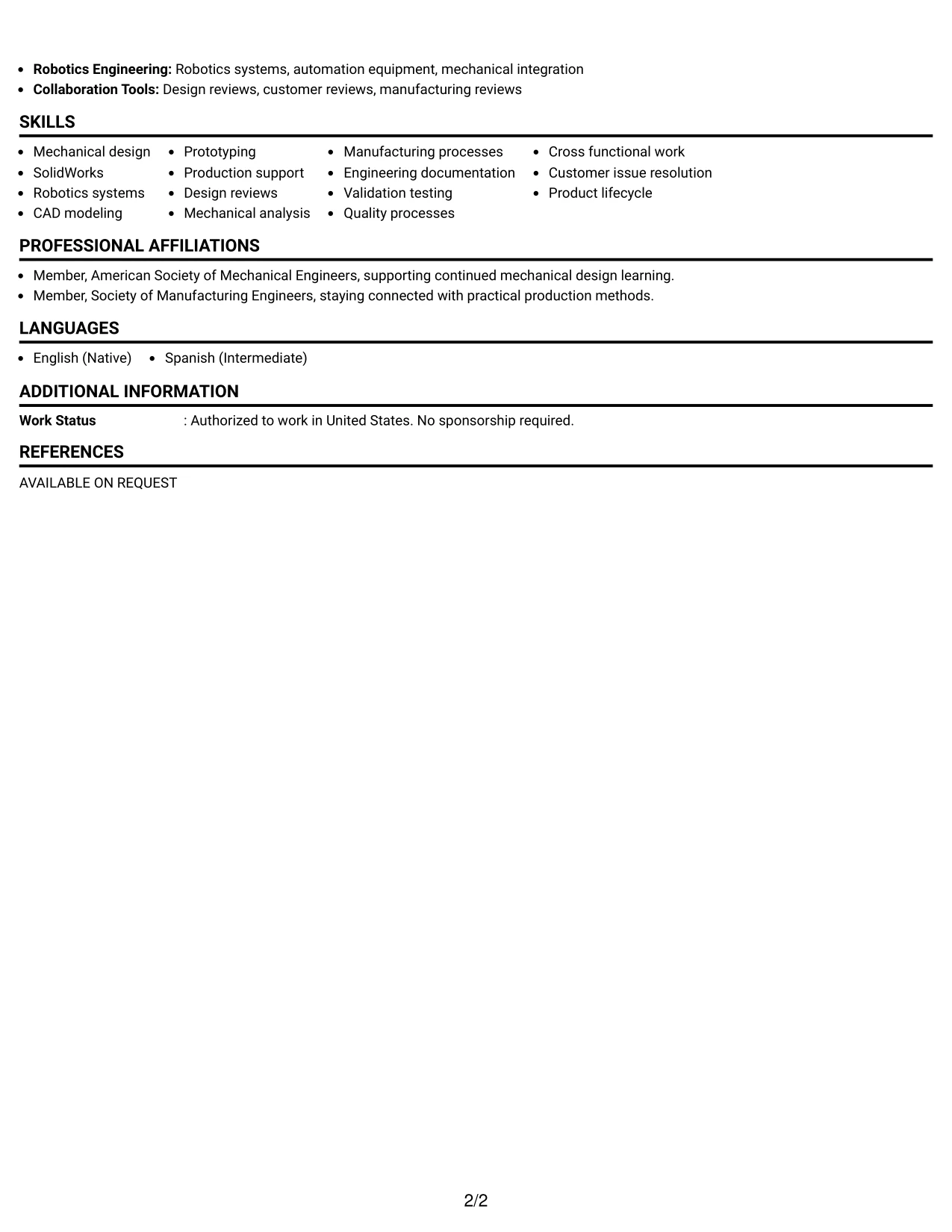 Resume Example Page 2