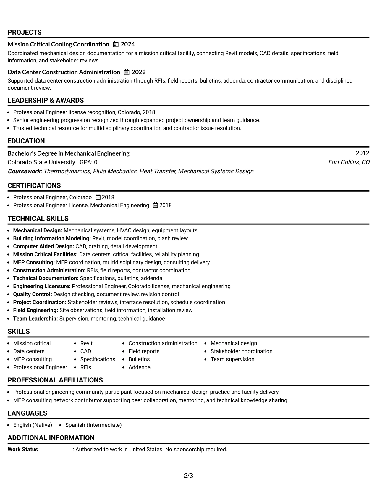 Resume Example Page 2