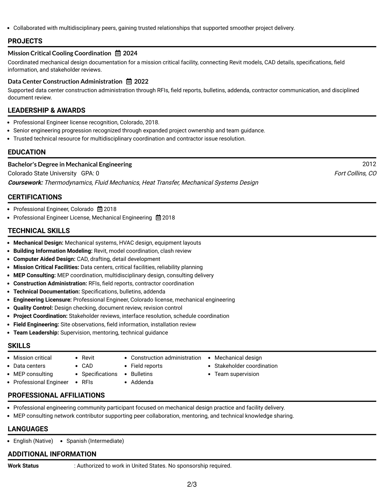 Resume Example Page 2