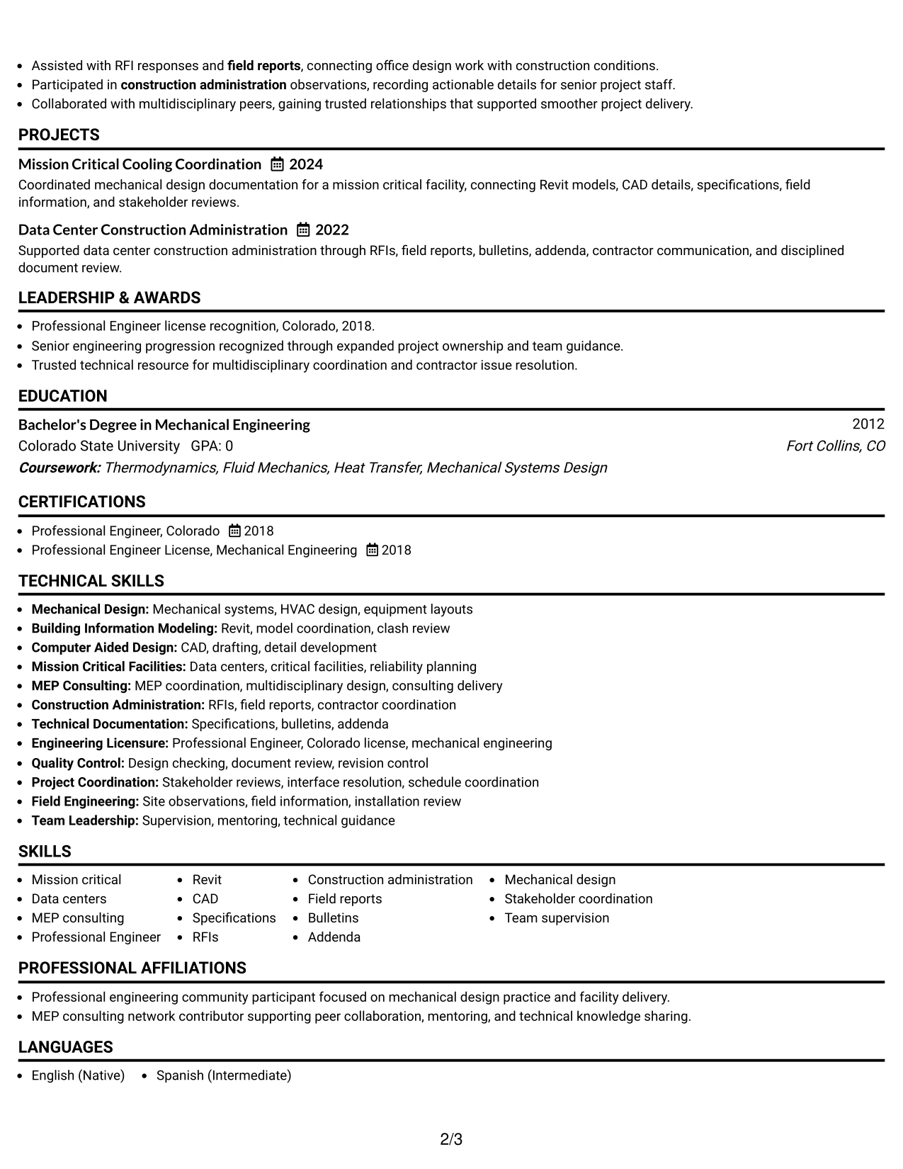 Resume Example Page 2