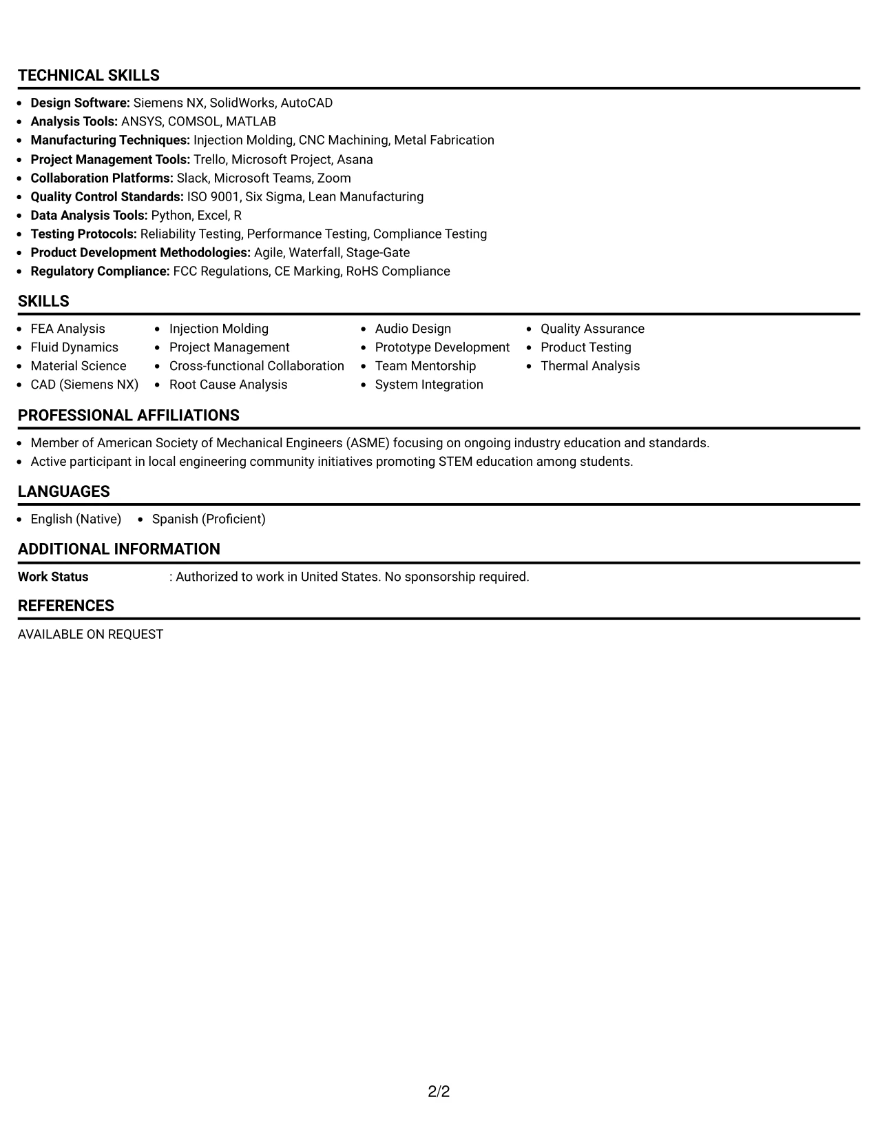 Resume Example Page 2