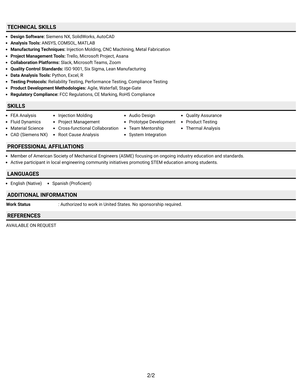 Resume Example Page 2