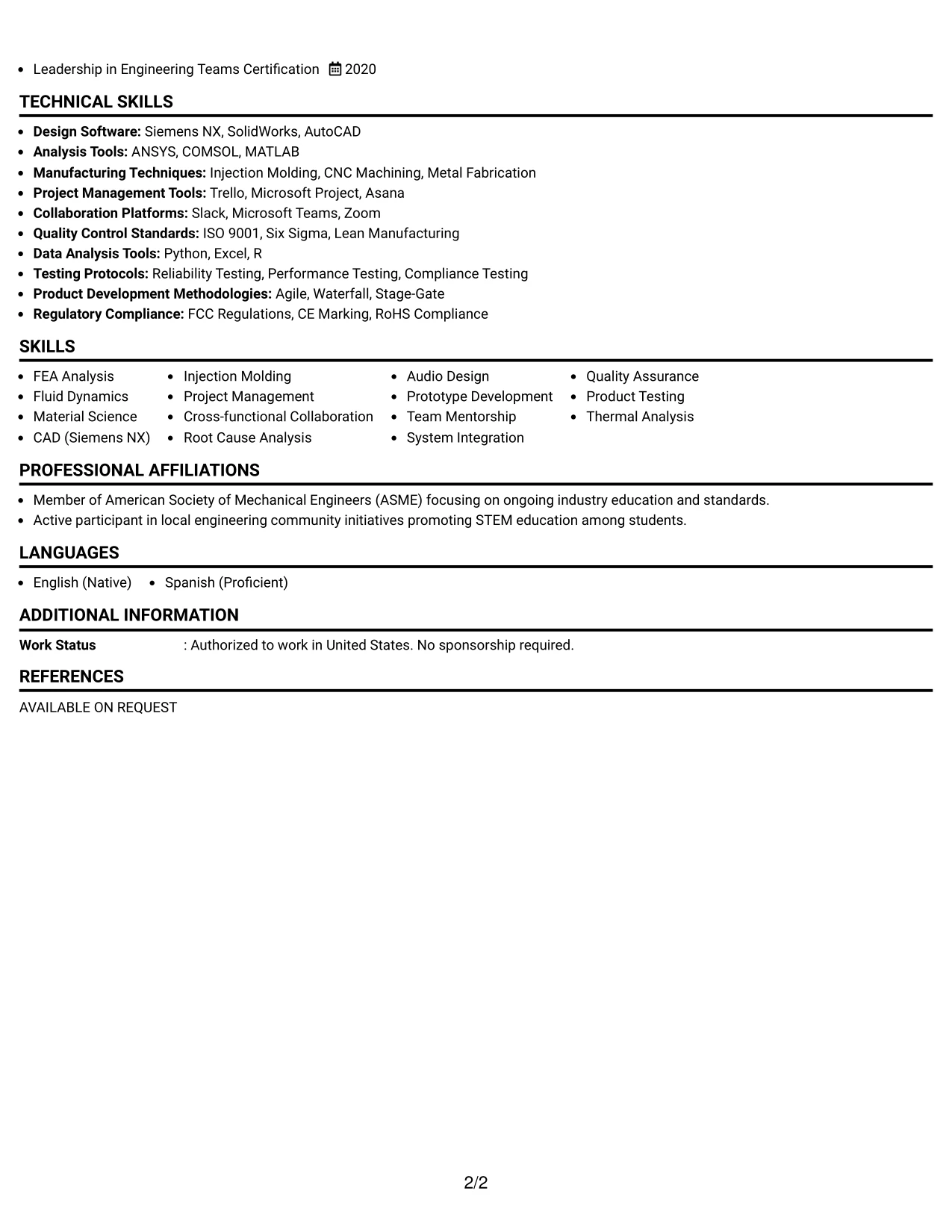 Resume Example Page 2