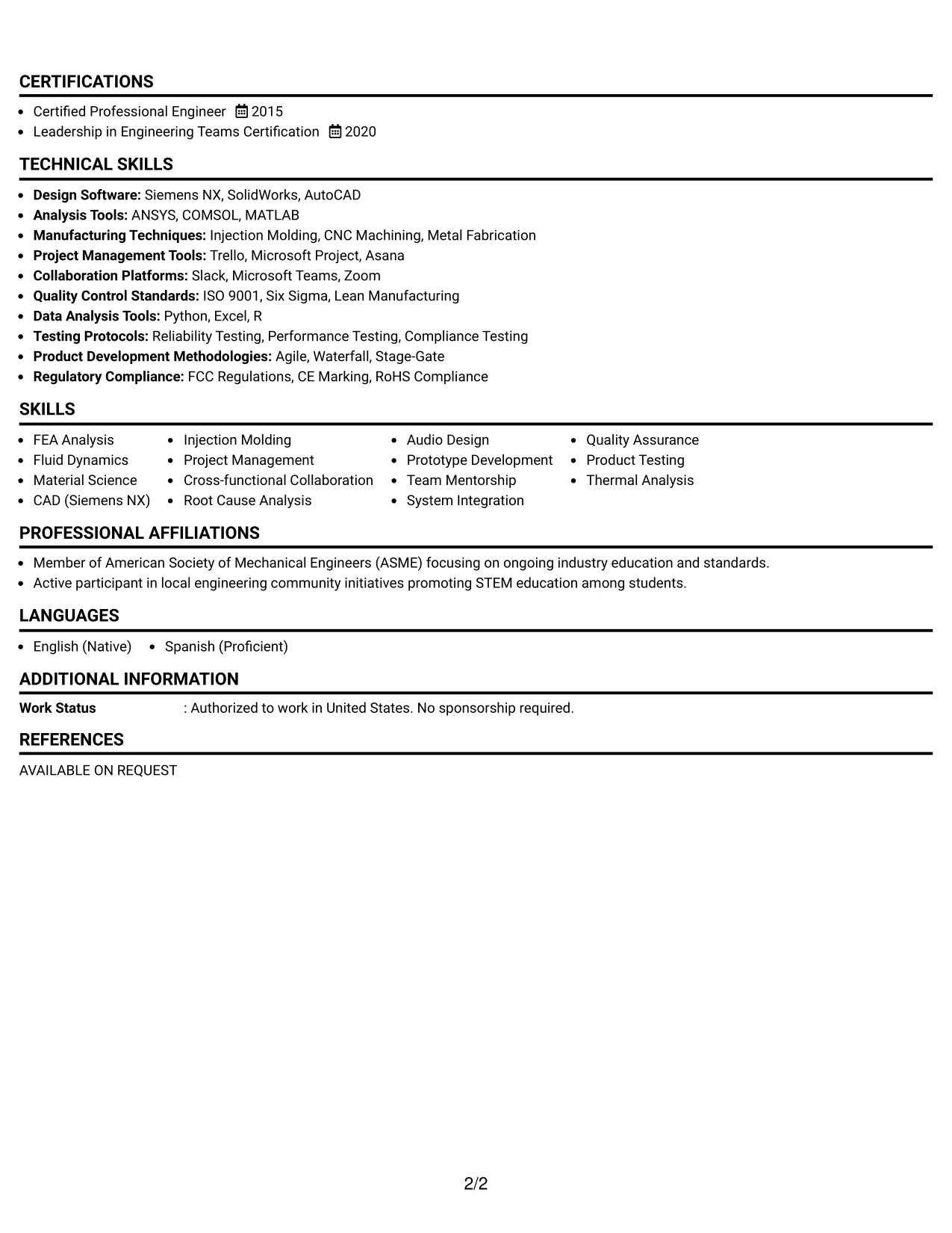 Resume Example Page 2