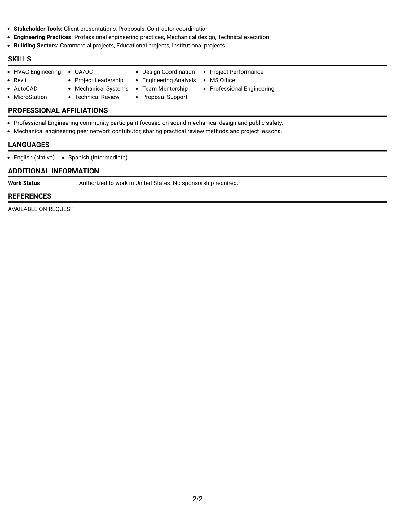 Resume Example Page 2