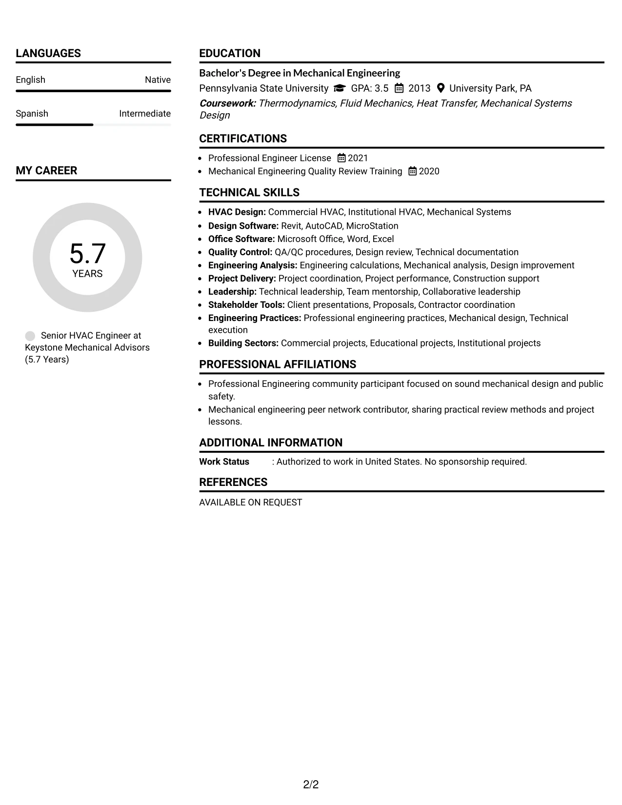 Resume Example Page 2
