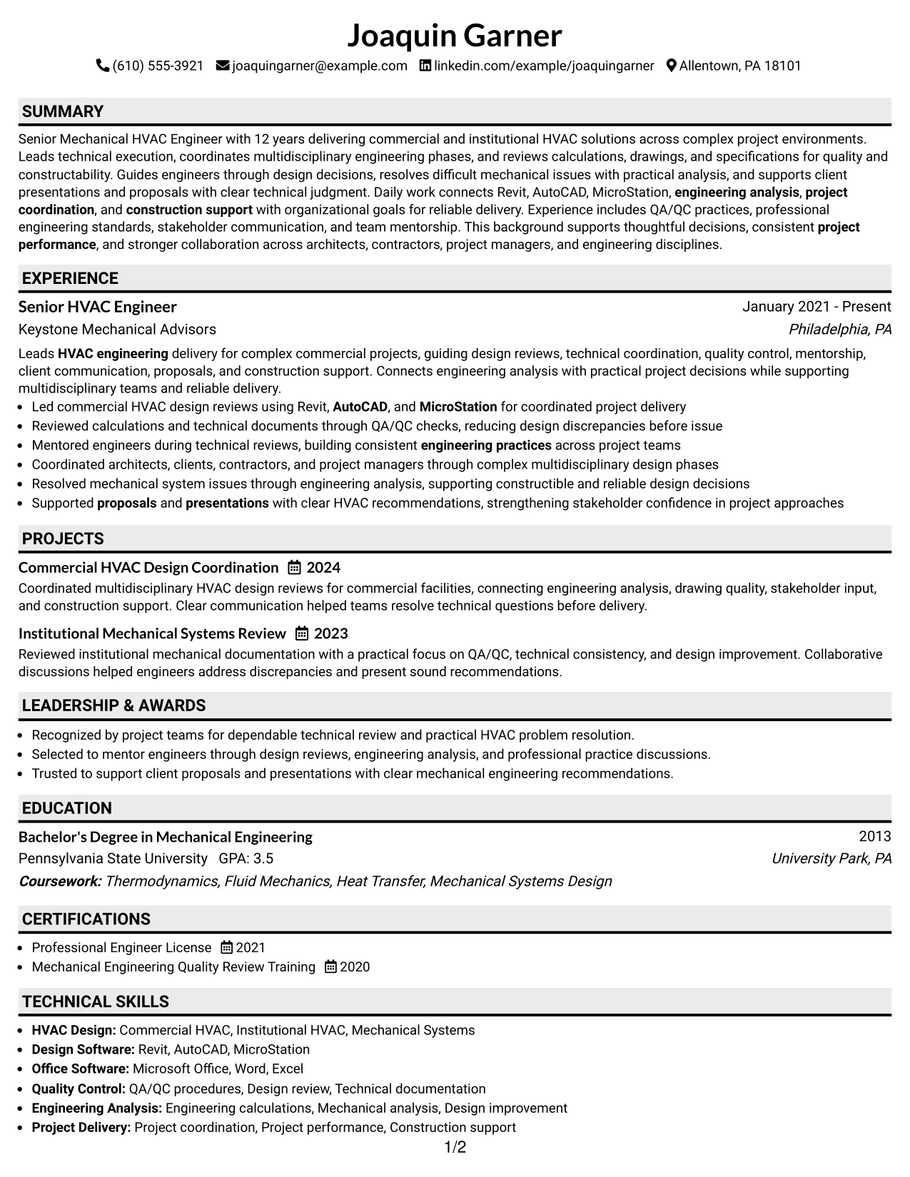 Resume Example Page 1