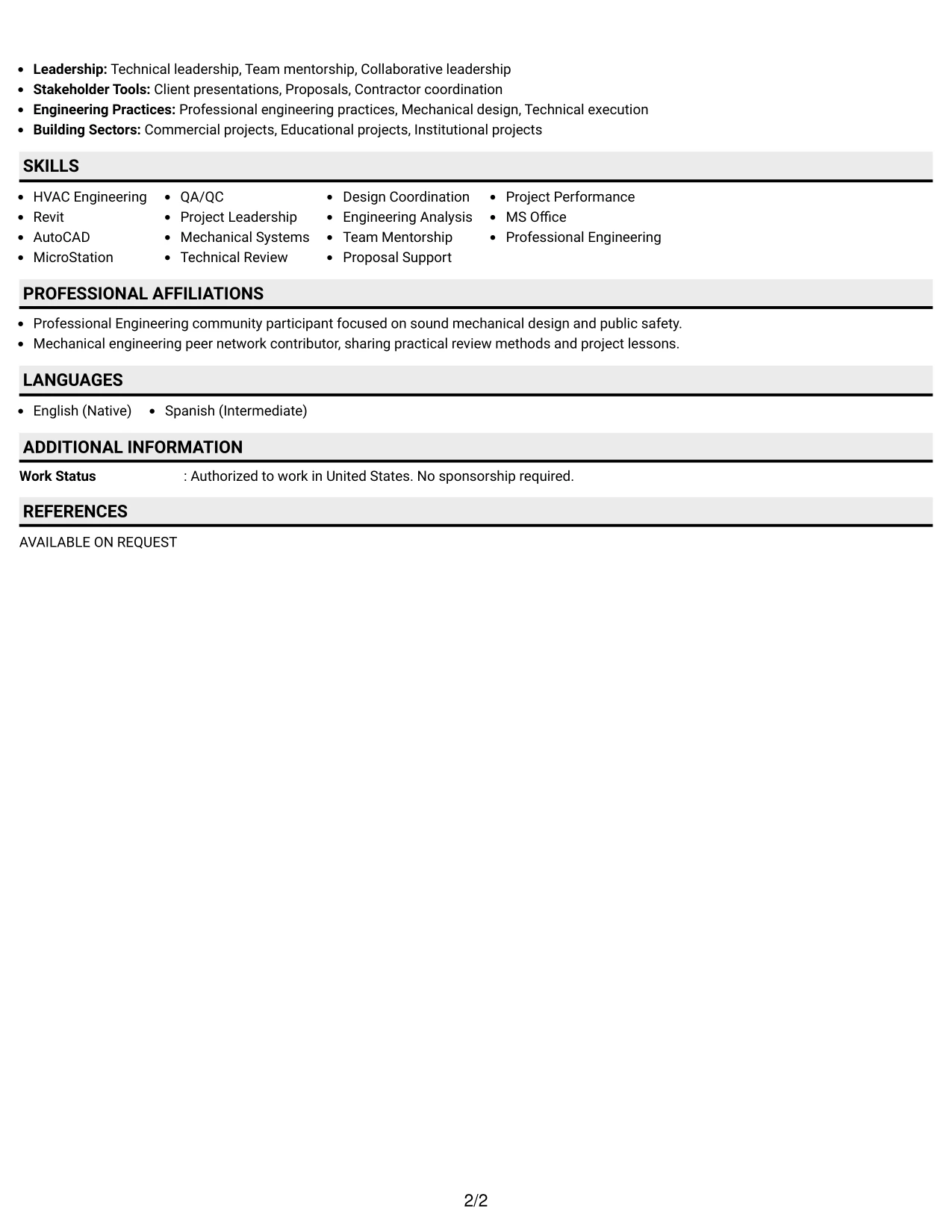 Resume Example Page 2