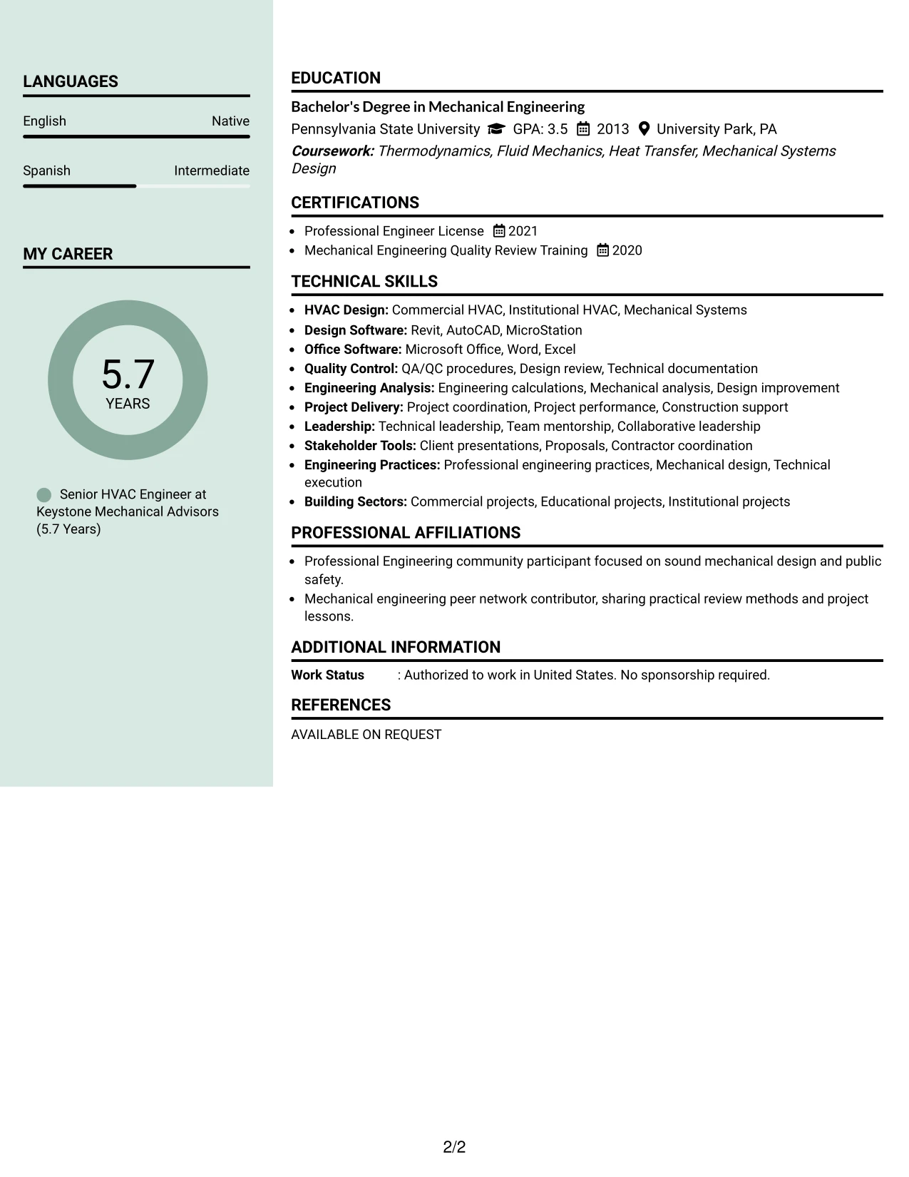 Resume Example Page 2