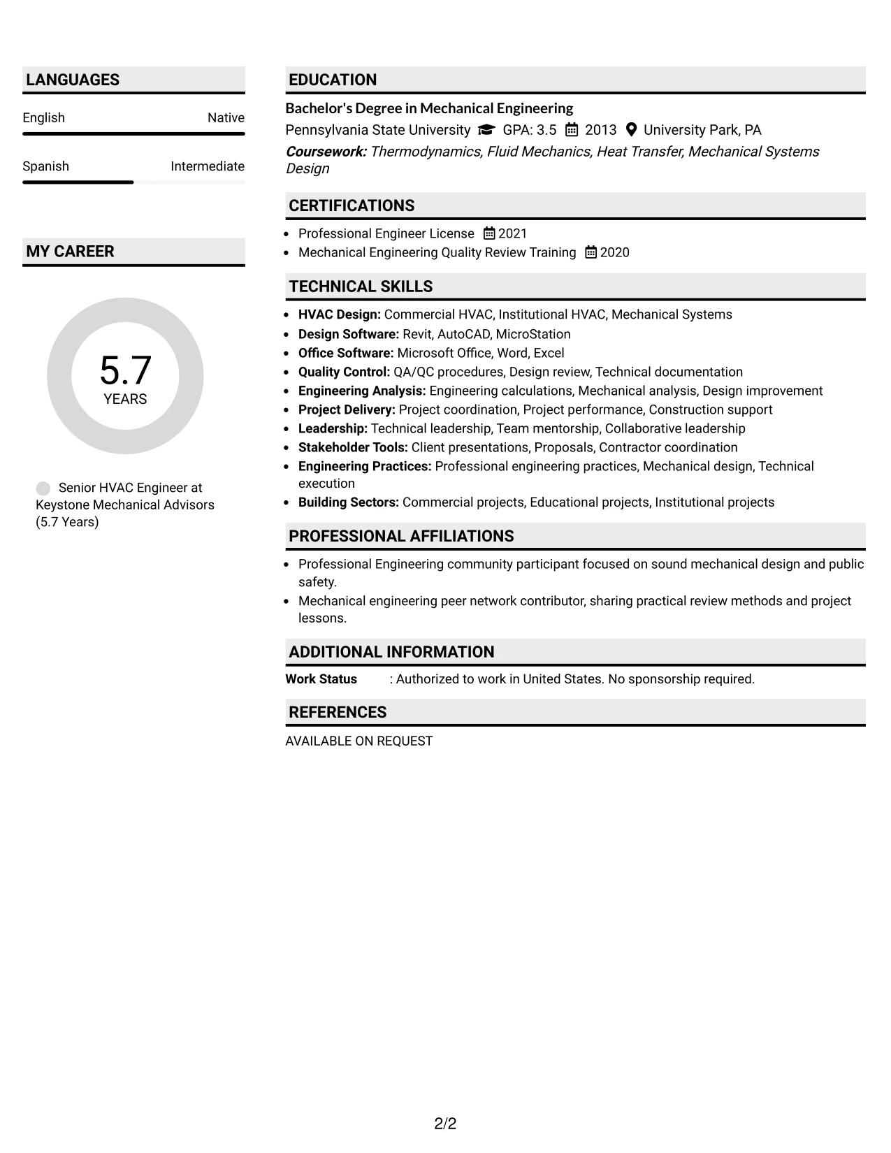 Resume Example Page 2