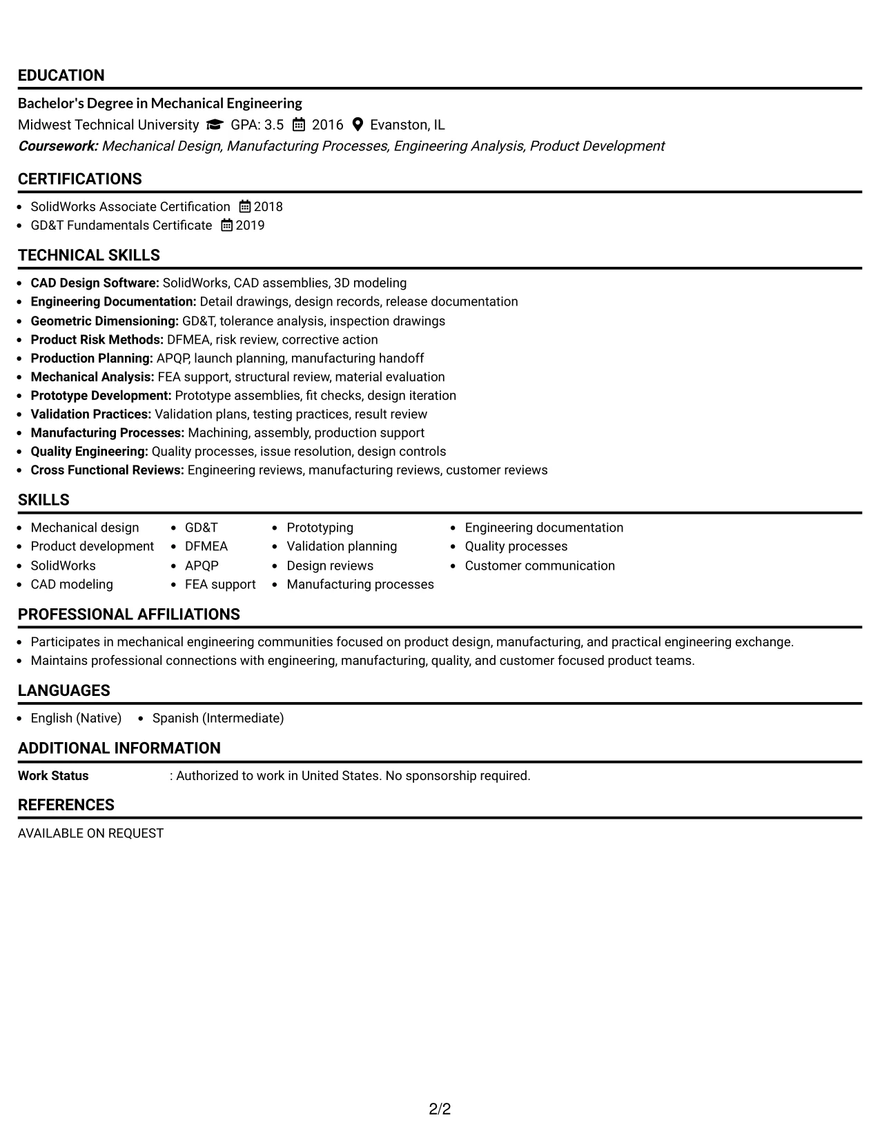 Resume Example Page 2