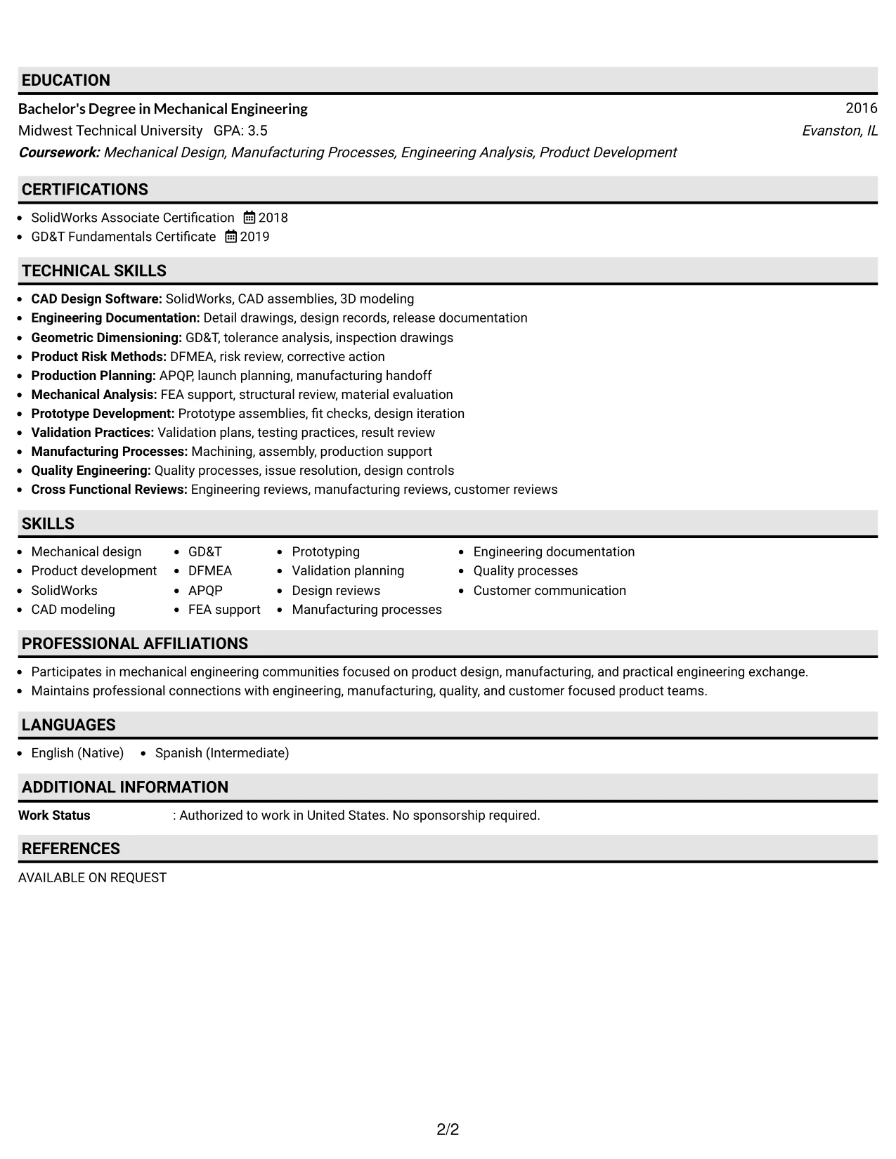 Resume Example Page 2