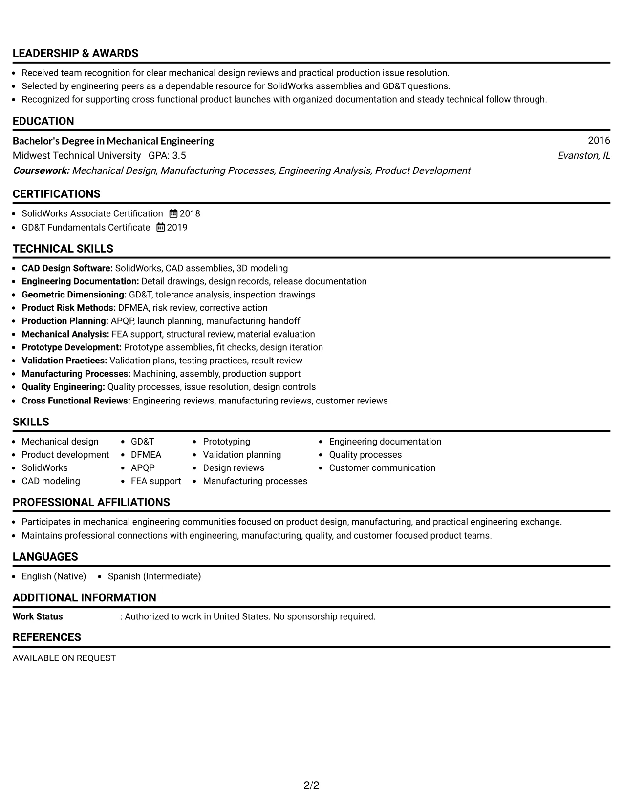 Resume Example Page 2