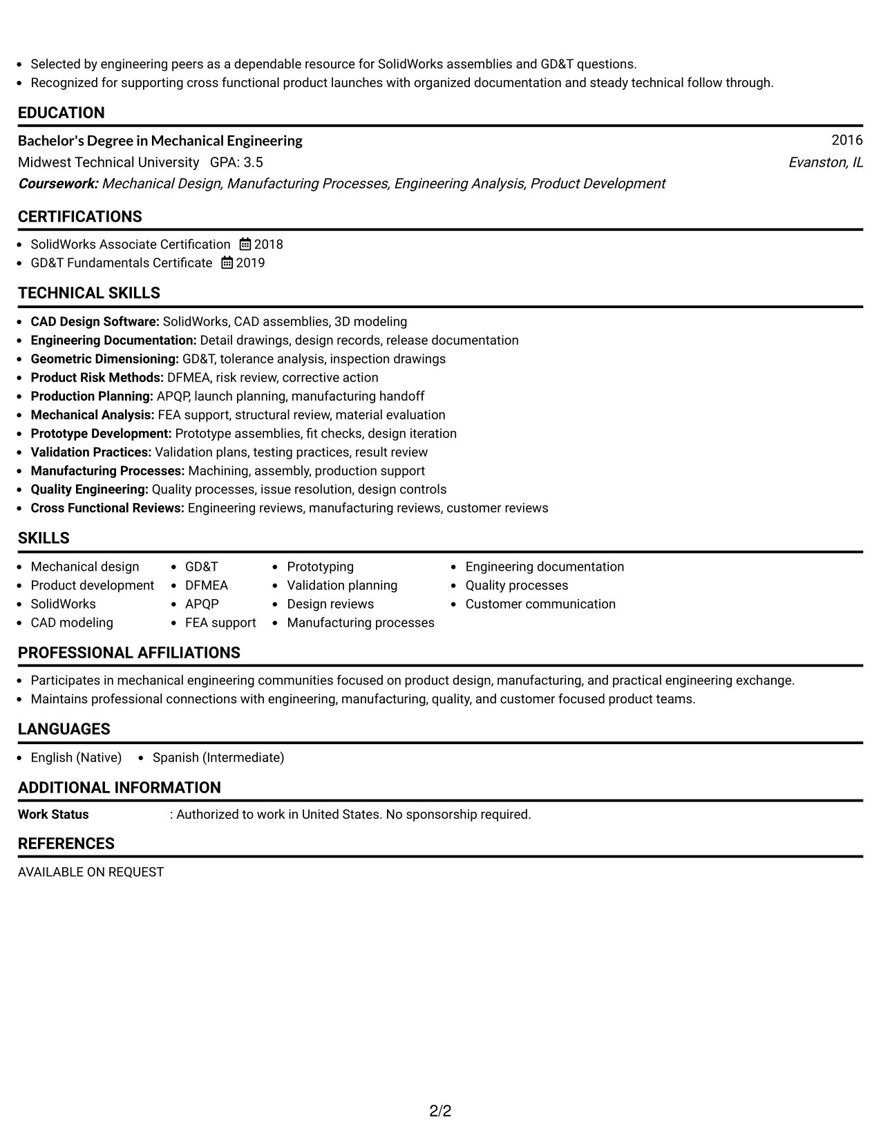 Resume Example Page 2