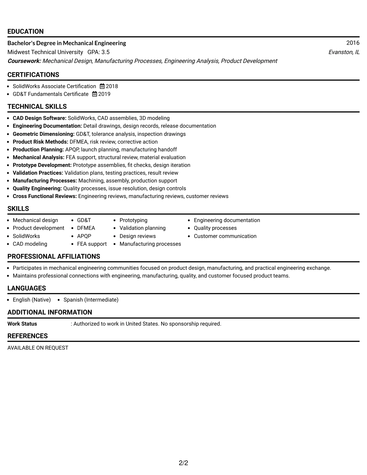 Resume Example Page 2