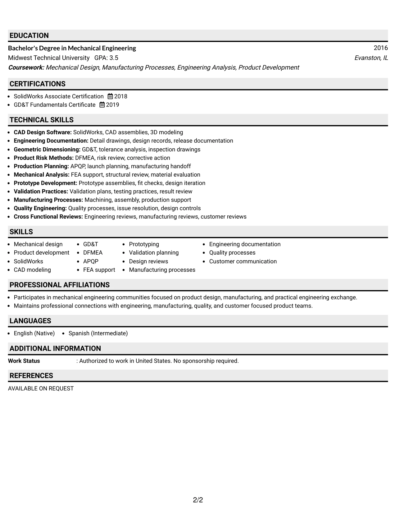 Resume Example Page 2
