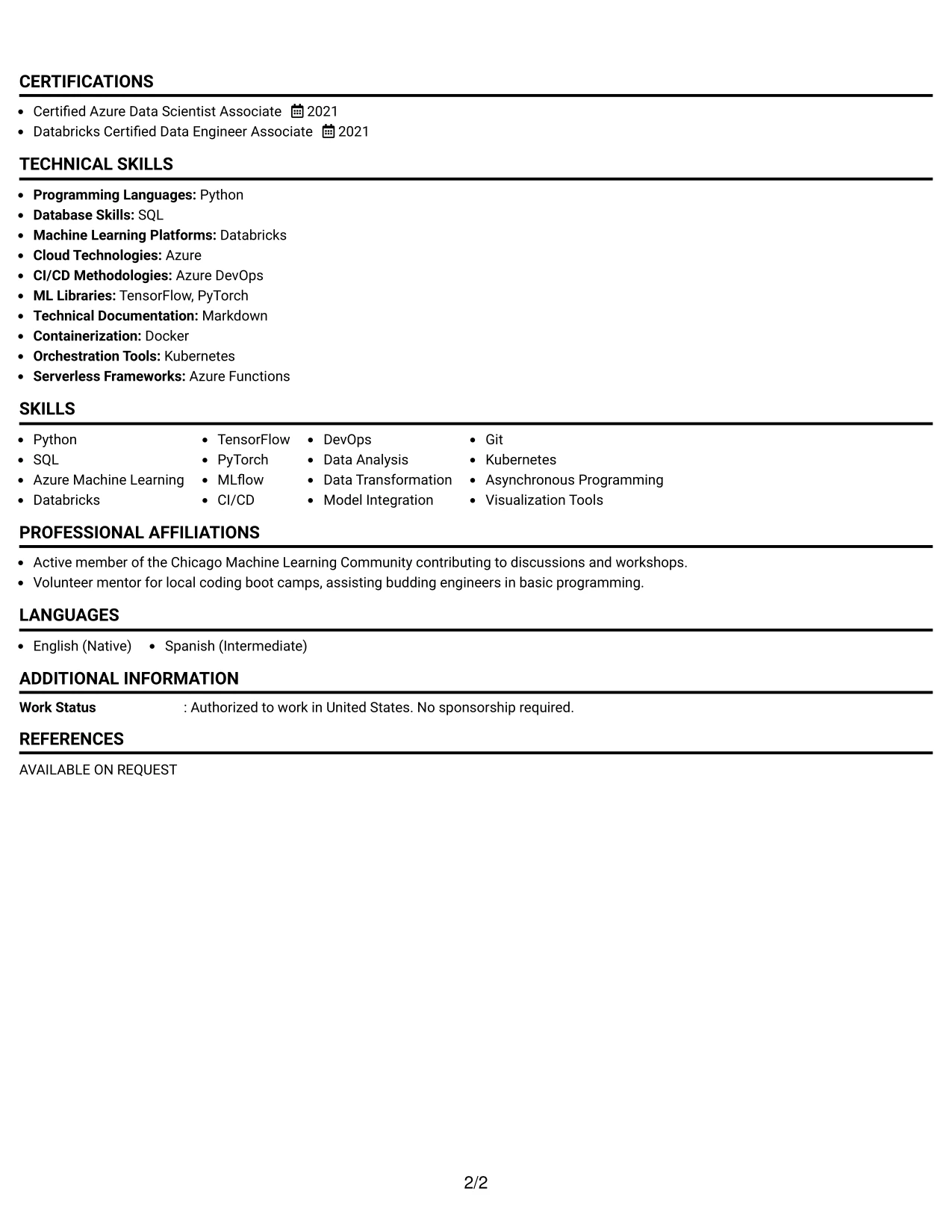 Resume Example Page 2