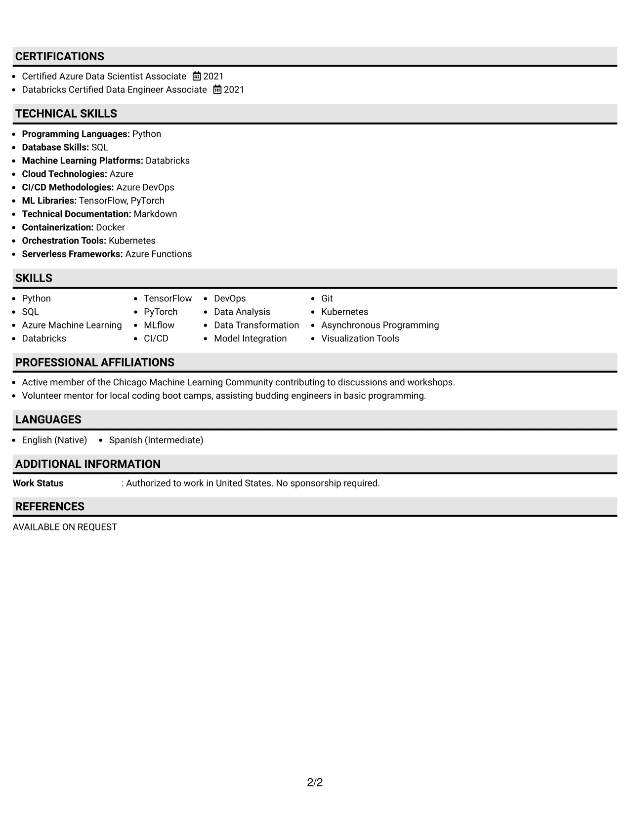 Resume Example Page 2