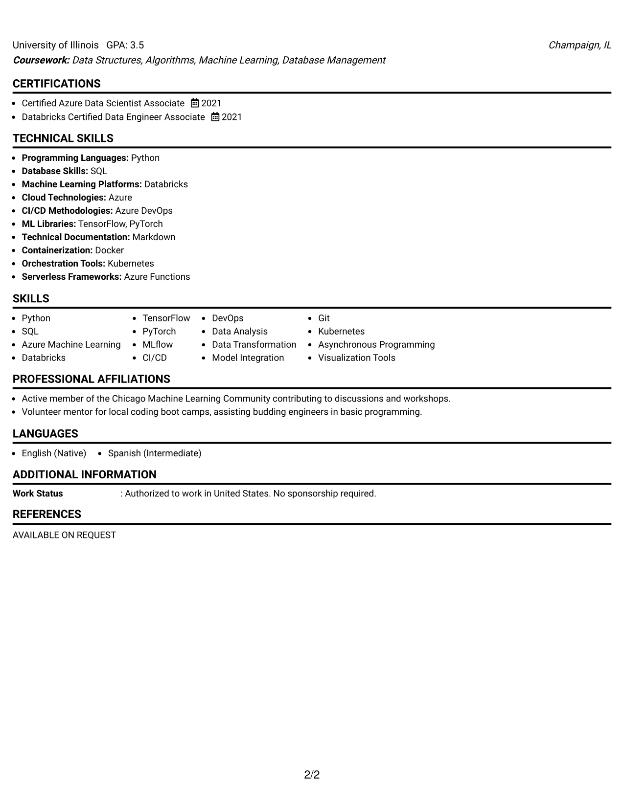 Resume Example Page 2