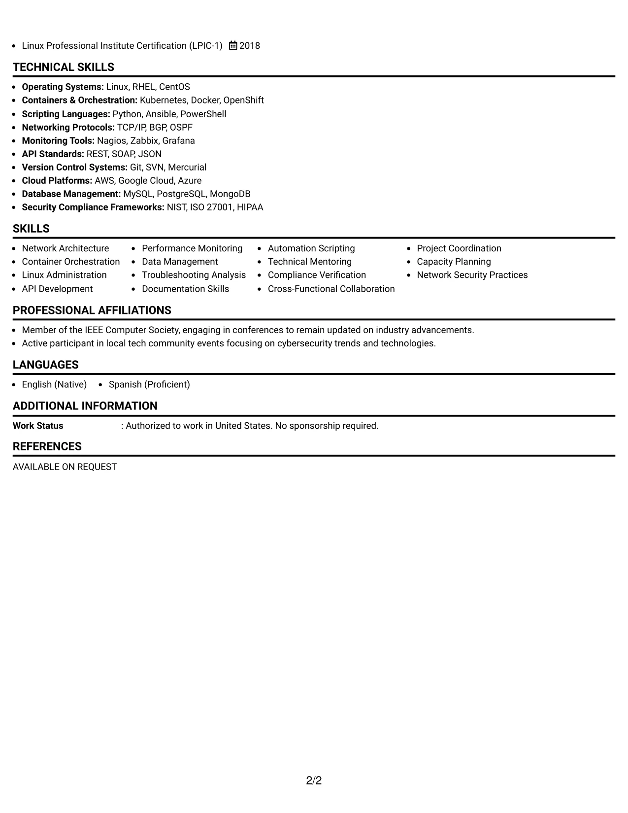Resume Example Page 2
