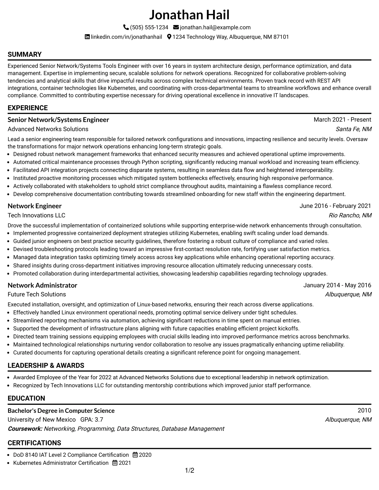 Resume Example Page 1