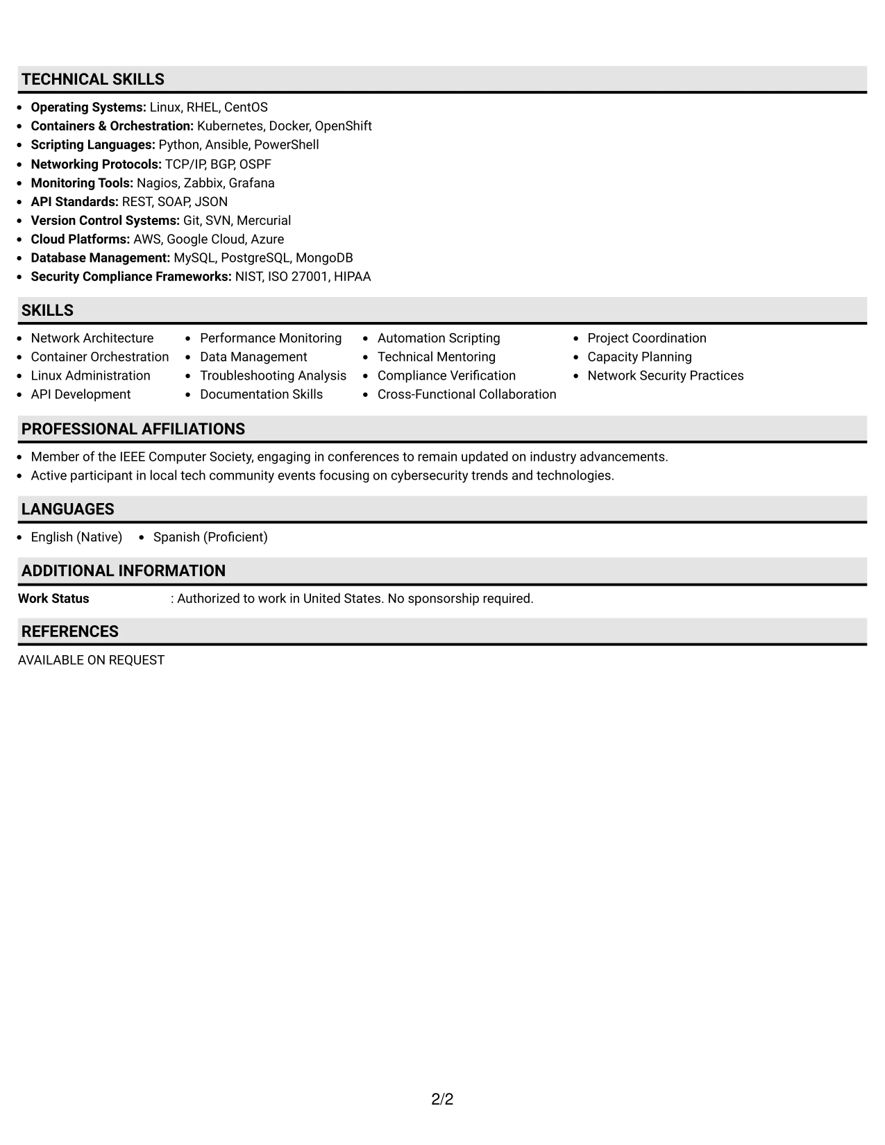 Resume Example Page 2