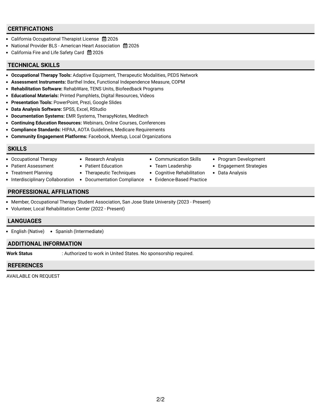 Resume Example Page 2
