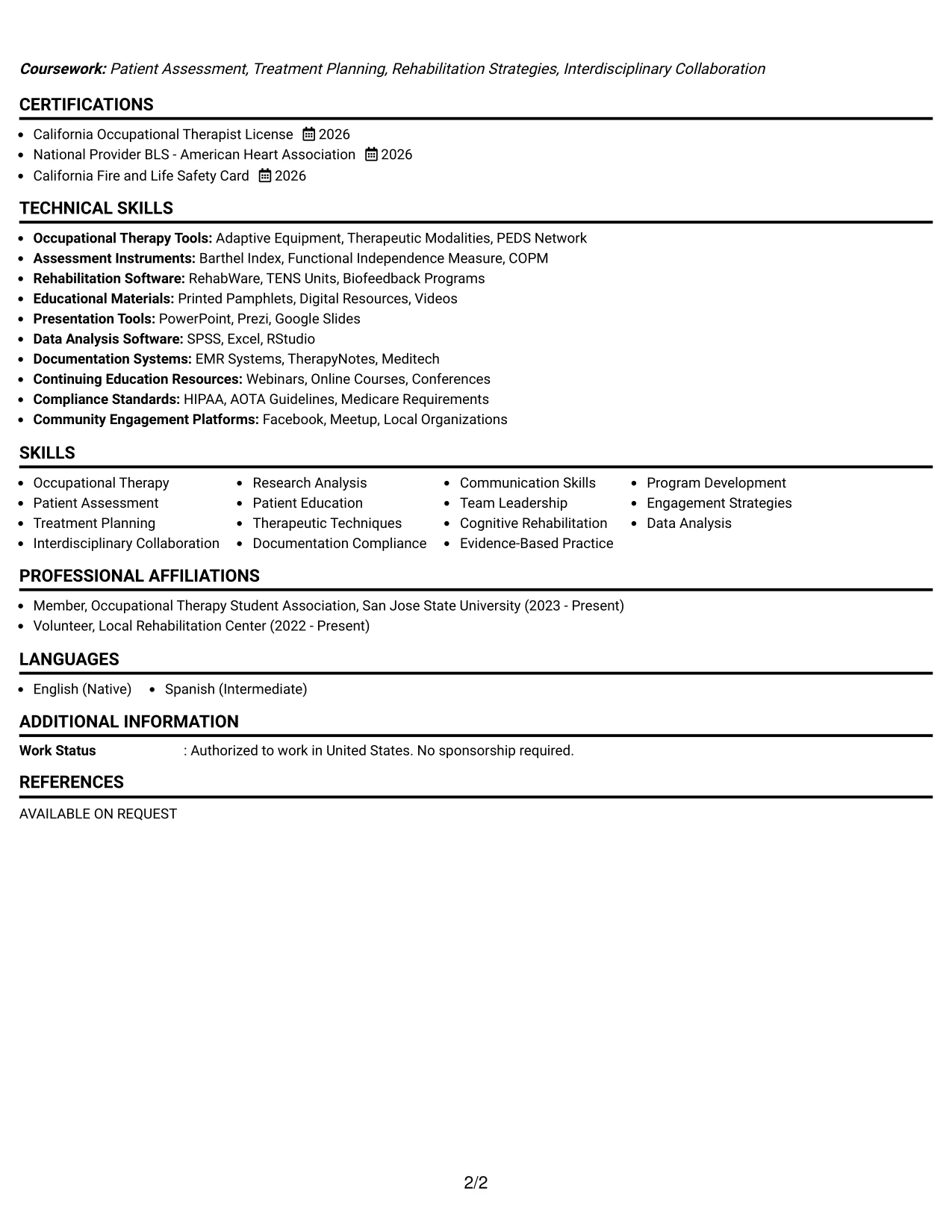 Resume Example Page 2
