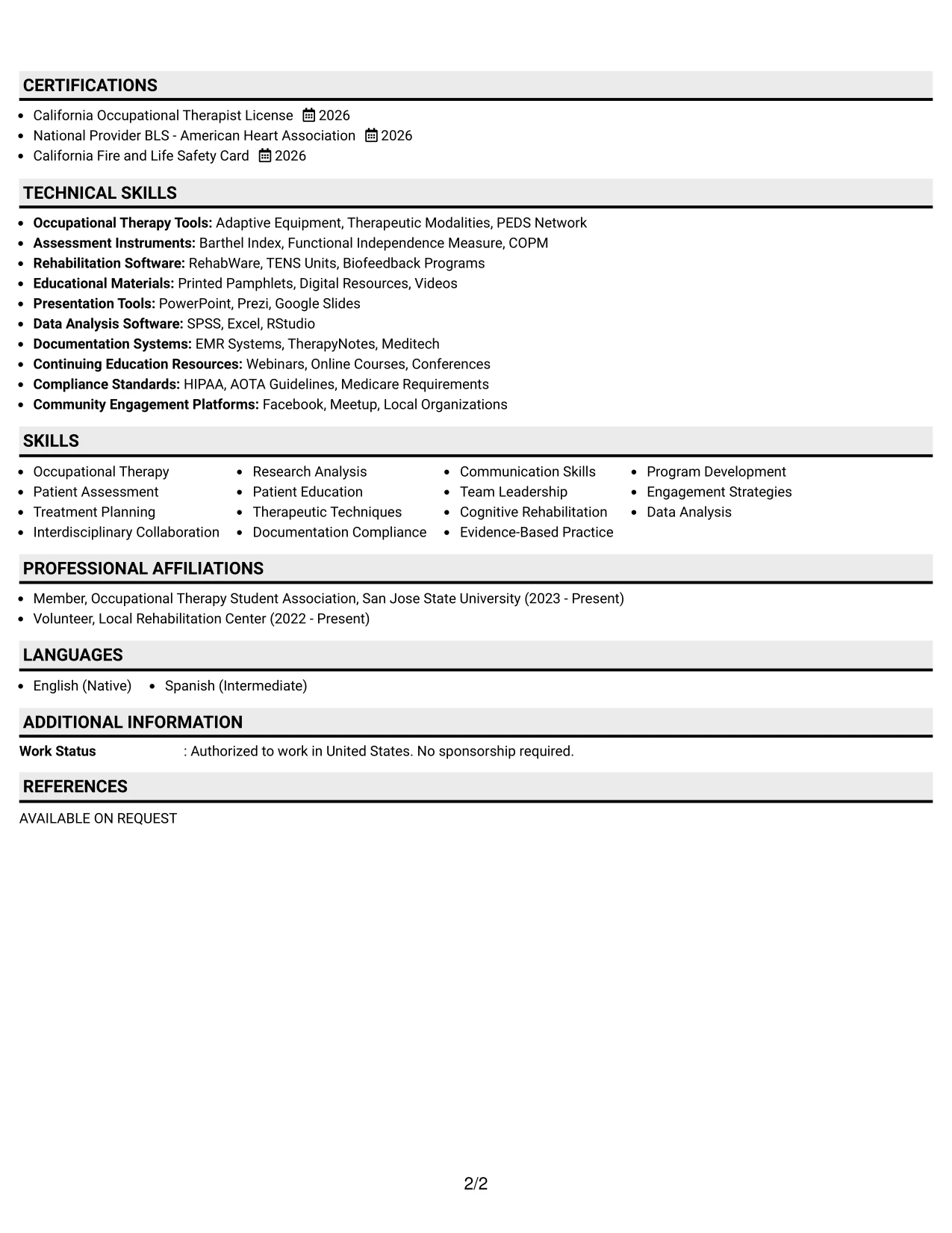 Resume Example Page 2