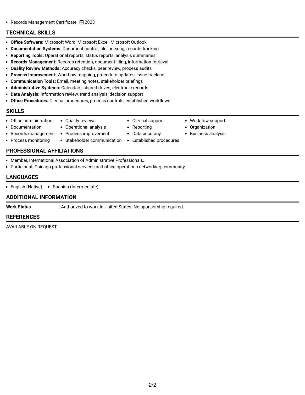 Resume Example Page 2