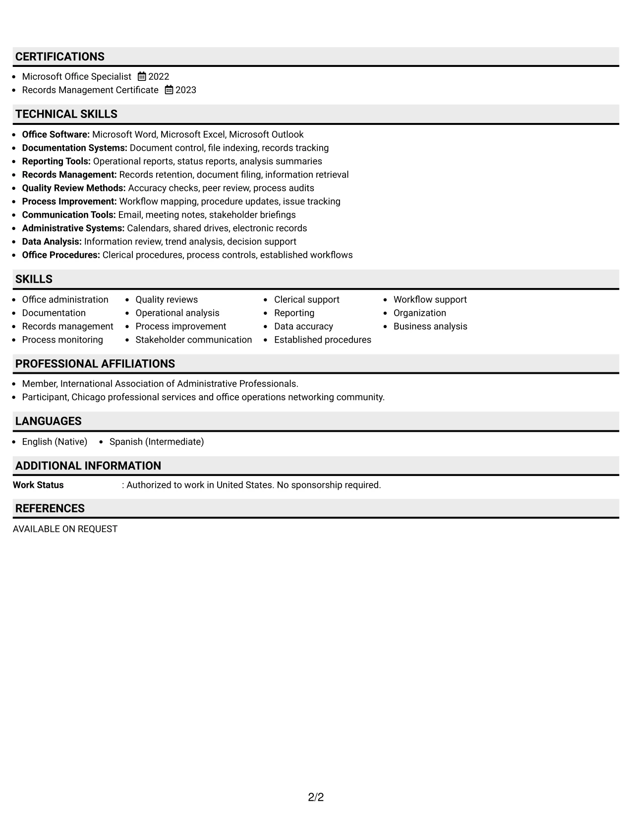 Resume Example Page 2