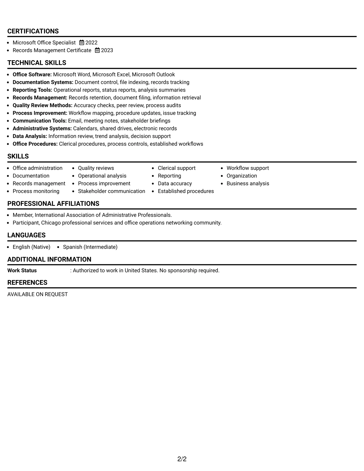 Resume Example Page 2