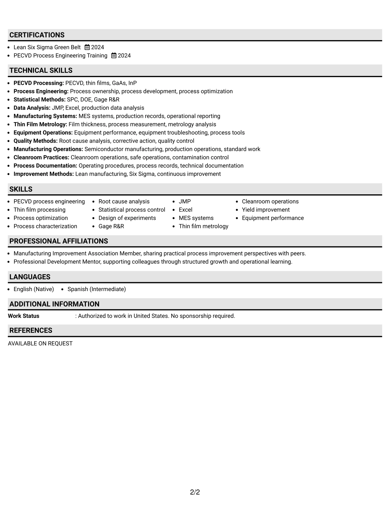 Resume Example Page 2