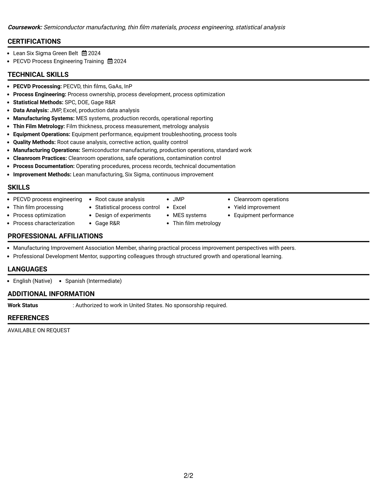 Resume Example Page 2