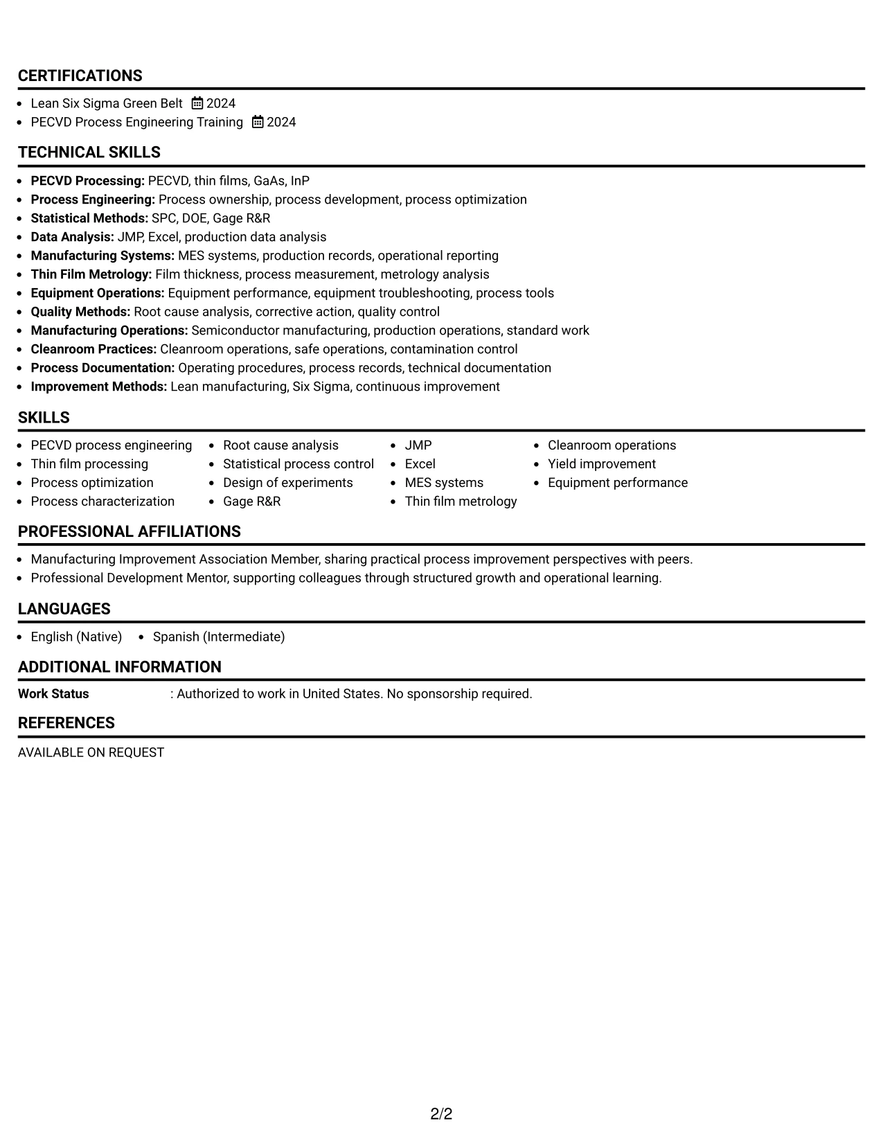 Resume Example Page 2