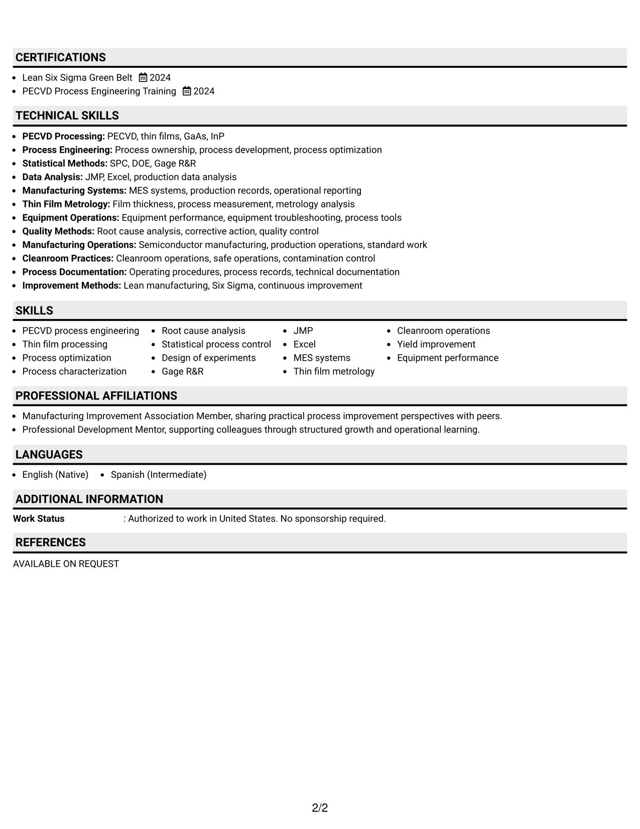 Resume Example Page 2