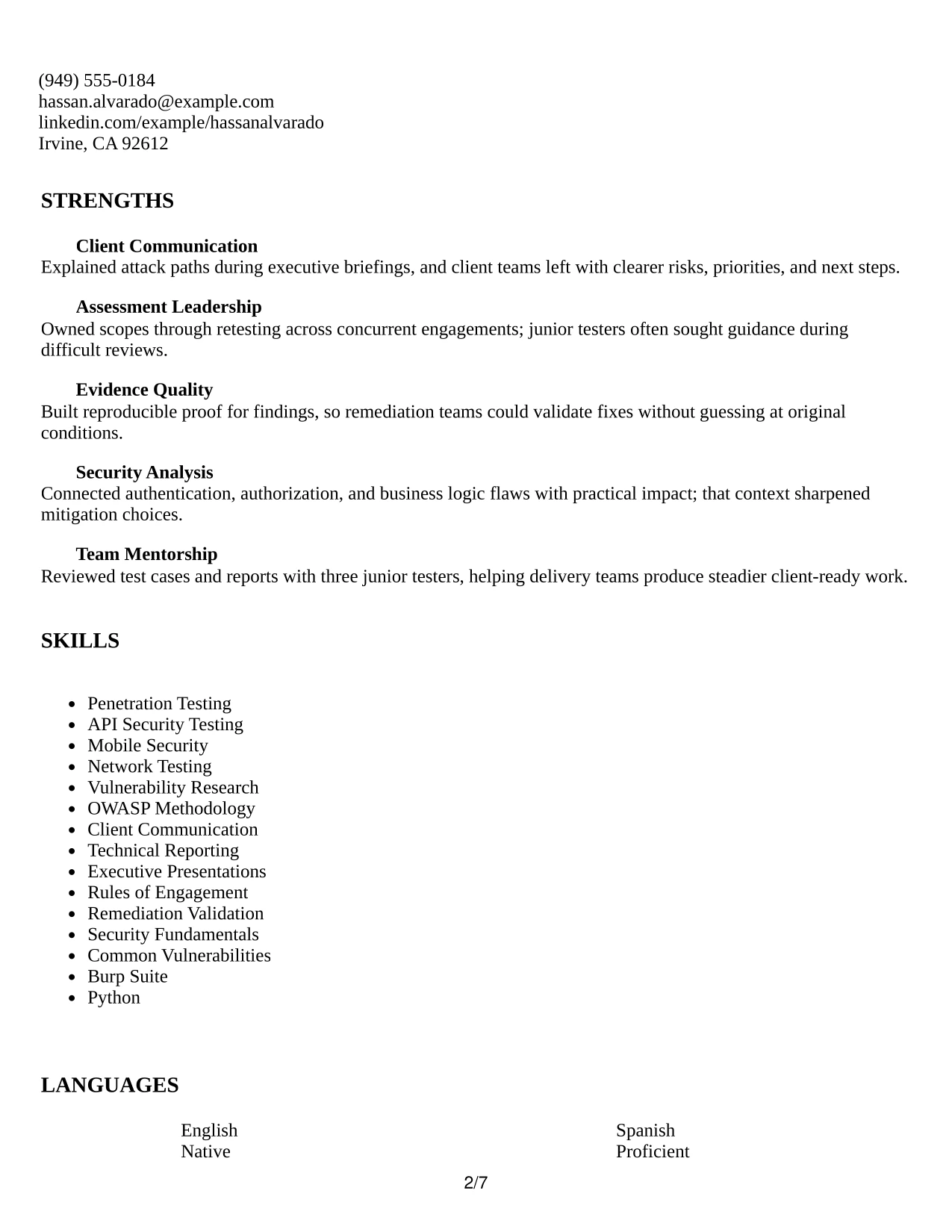 Resume Example Page 2