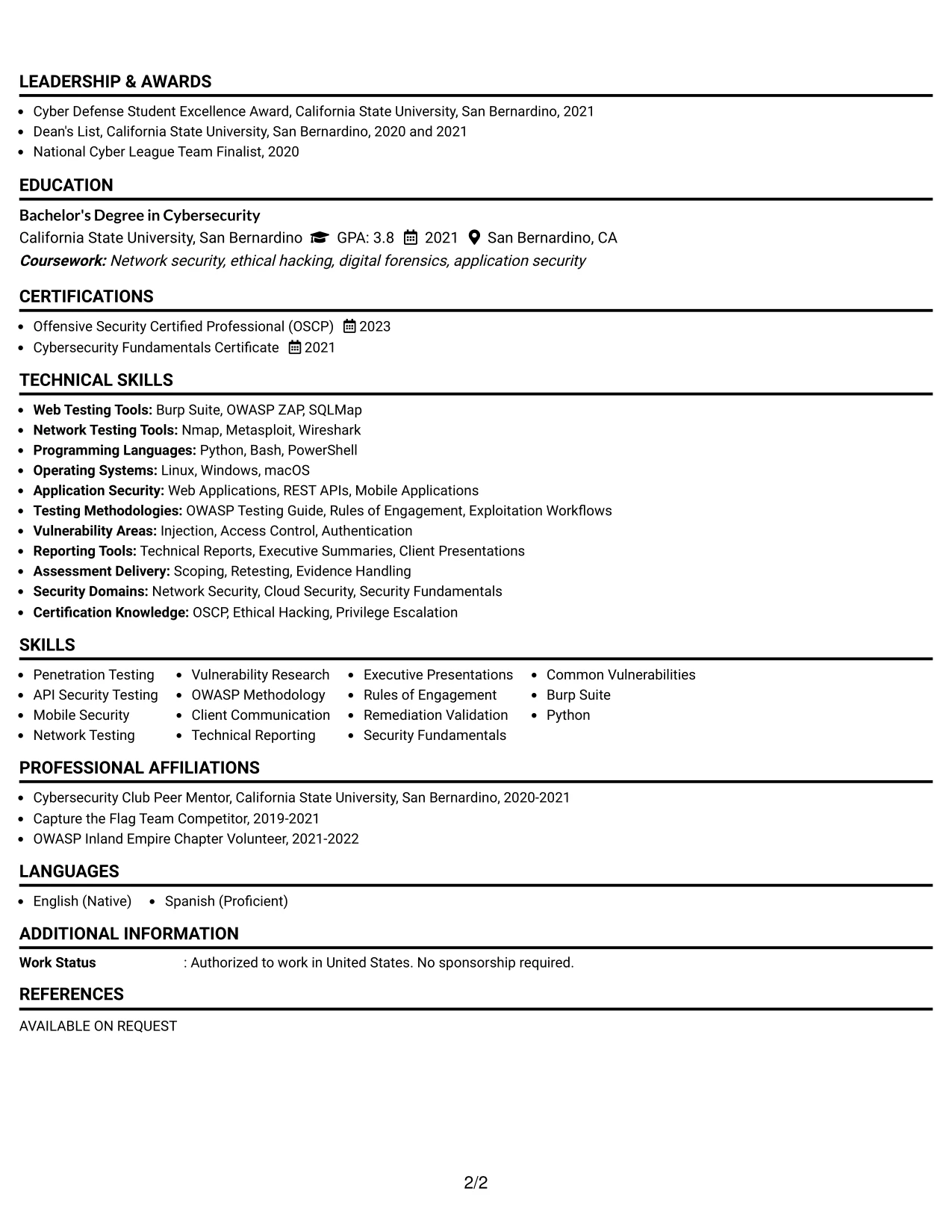 Resume Example Page 2
