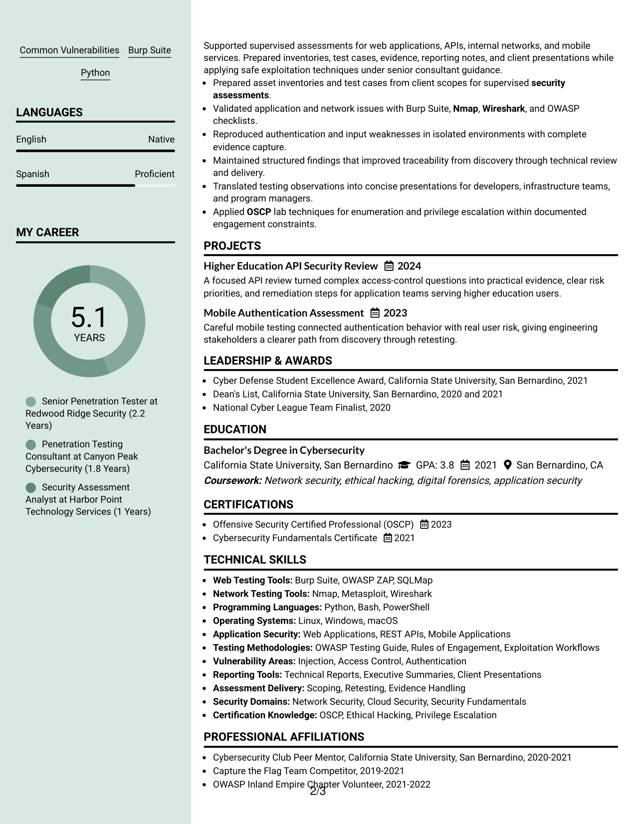 Resume Example Page 2